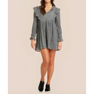 NWT Anthropology Moon River Black White Gingham Ruffled Long Sleeve Mini Dress S
